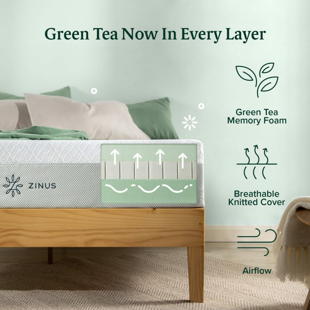 Gift Guide for Restless Sleepers: Sleep Better Than Ever - 12in Green Tea Luxe Memory Foam Mattress