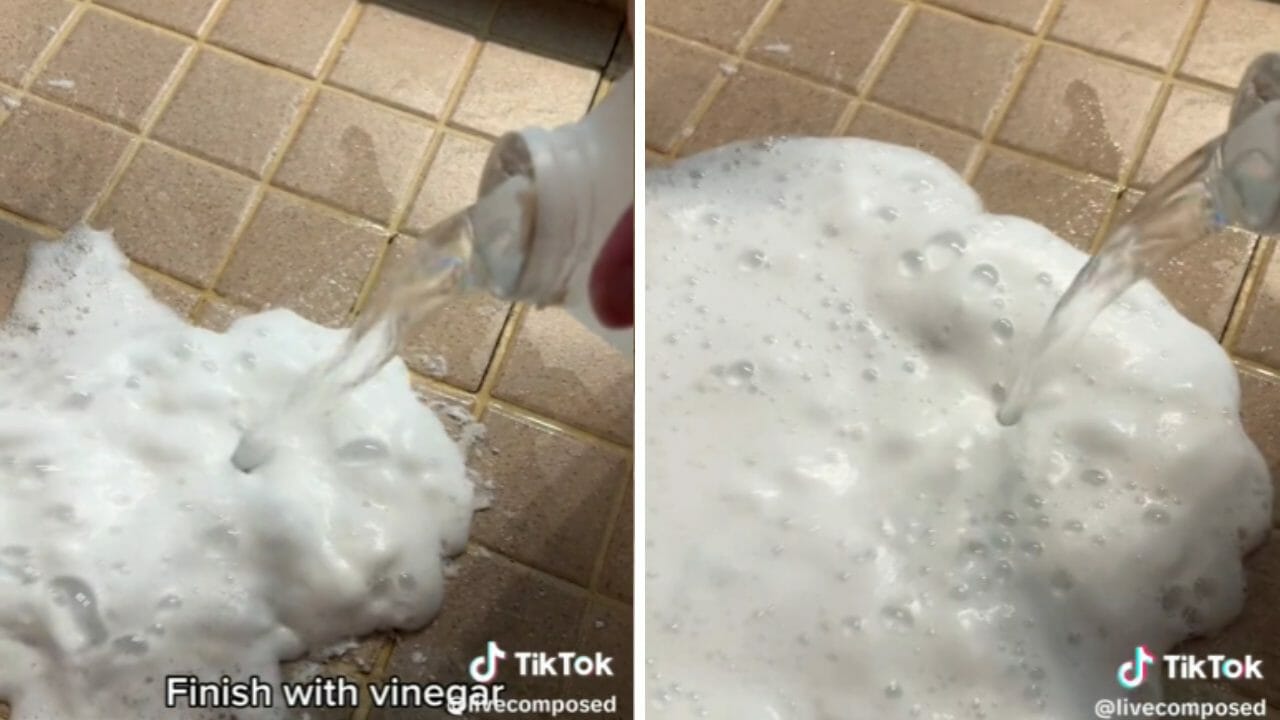 cleaning a shower drain with vinegar