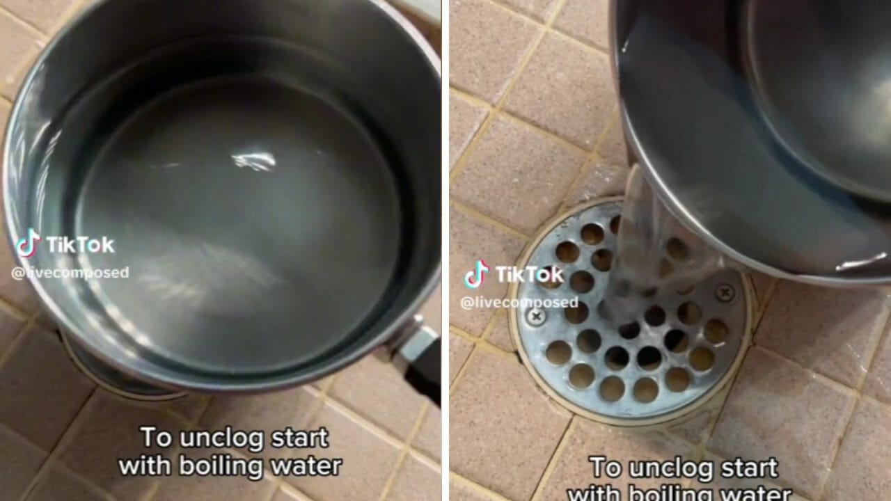 unclogging a shower drain hot water