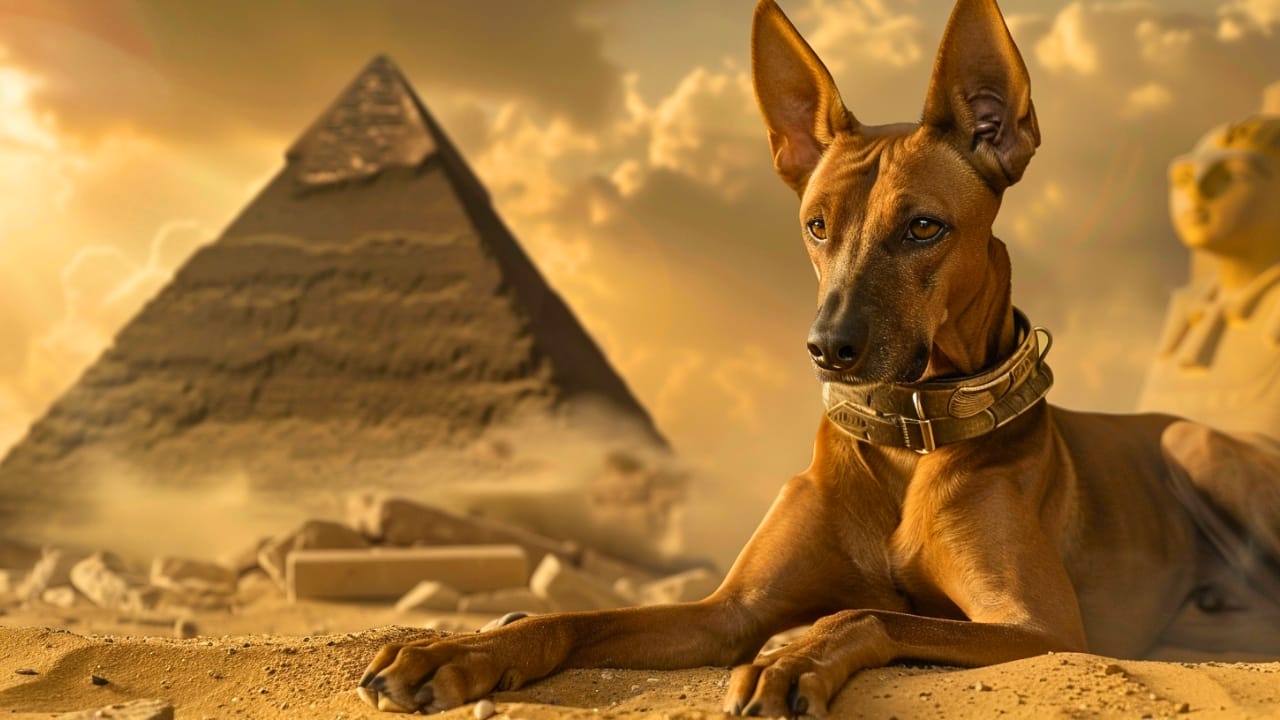 Guardians of the Pharaohs: 6 Dogs of Ancient Egypt - Egyptian Pharaoh Hound with a pyramid
