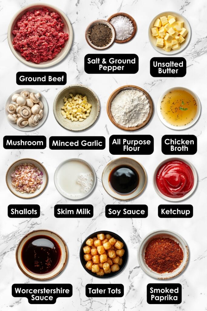 Gluten-Free Skillet Tater Tot Casserole Without Soup - Tater Tot Casserole ingredients