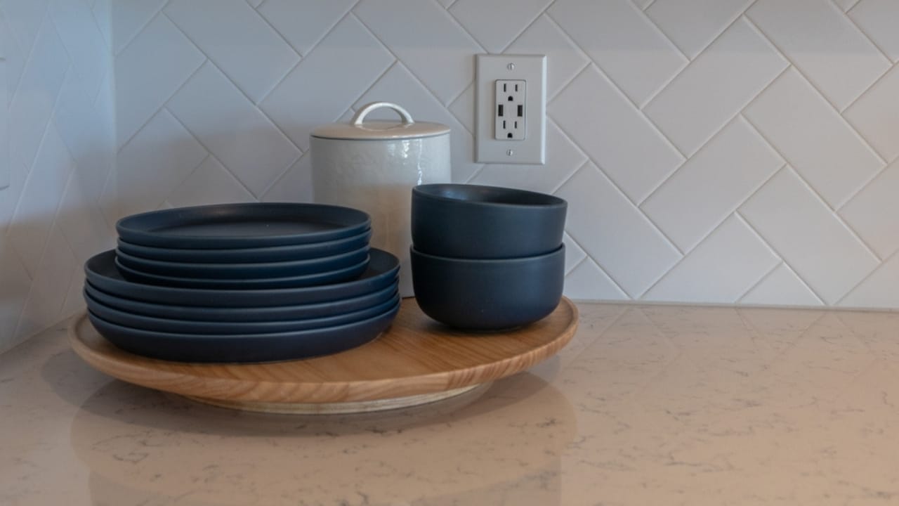 Declutter Your Home in a Flash with These 18 Everyday Items - bowl and plates on Lazy Susan tray ss2449795207