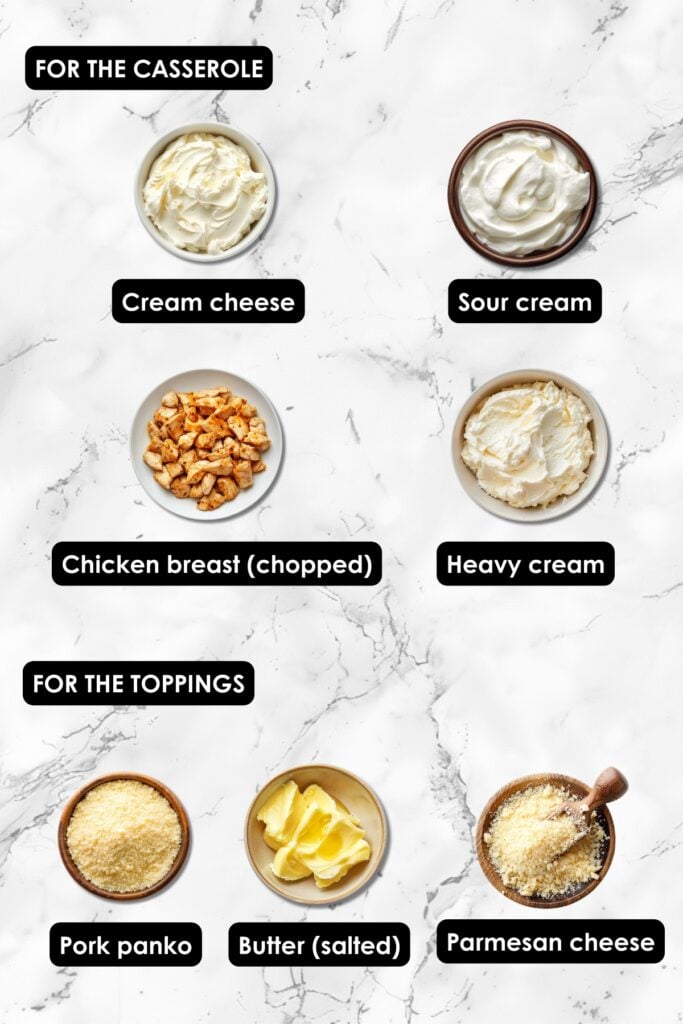 This Creamy Chicken Casserole Recipe Is Pure Carnivore Bliss - Creamy Chicken Casserole With Crunchy Pork Panko Toppings Ingredients
