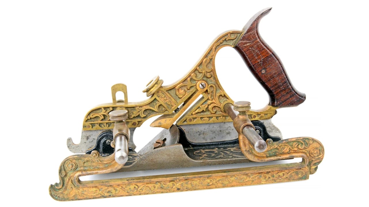 15 Antique Woodworking Tools That Could Be Worth a Fortune - Millers Patent Plane No. 42 Gunmetal Ornate Plow Plane