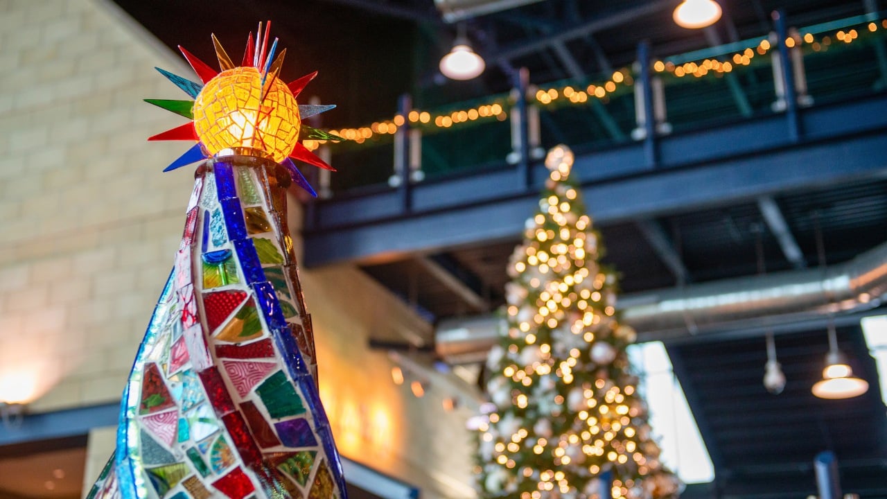 Don’t Toss Those Ornaments: 6 Ways to Upcycle Holiday Treasures - colorful broken glass a mosaic tree christmas ss1873751260 degm
