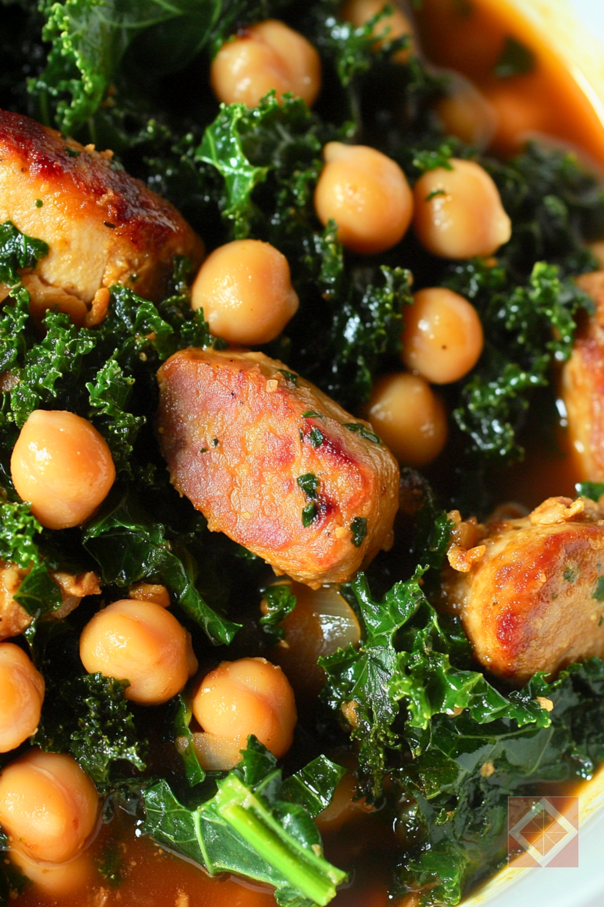 Easy Braised Chicken Sausages with Chickpeas & Kale One-Pot Recipe - Braised Chicken Sausages with Chickpeas and Kale pin 1 midia
