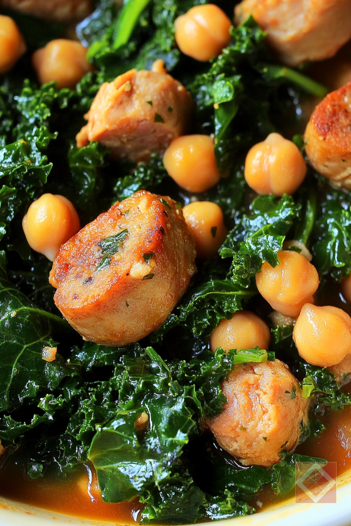 Easy Braised Chicken Sausages with Chickpeas & Kale One-Pot Recipe - Braised Chicken Sausages with Chickpeas and Kale pin 2 midia