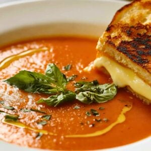 Comfort in a Bowl: Tomato Soup with a Gourmet Twist - Butter Roasted Tomato Soup with Honeyd Brie Grilled Cheese midia