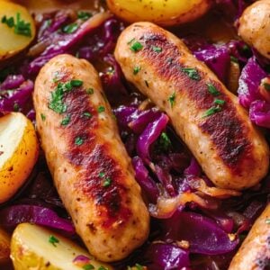 Best Chicken Sausages with Braised Red Cabbage & Potatoes One-Pot Recipe - Chicken Sausages with Braised Red Cabbage and Potatoes midia