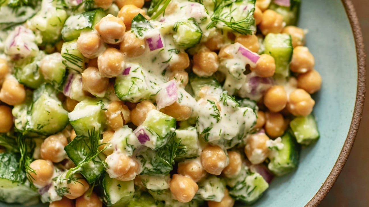 Creamy Chickpea Salad for a Quick Lunch - Chickpea and Cucumber Salad with Creamy Yogurt Dressing midia