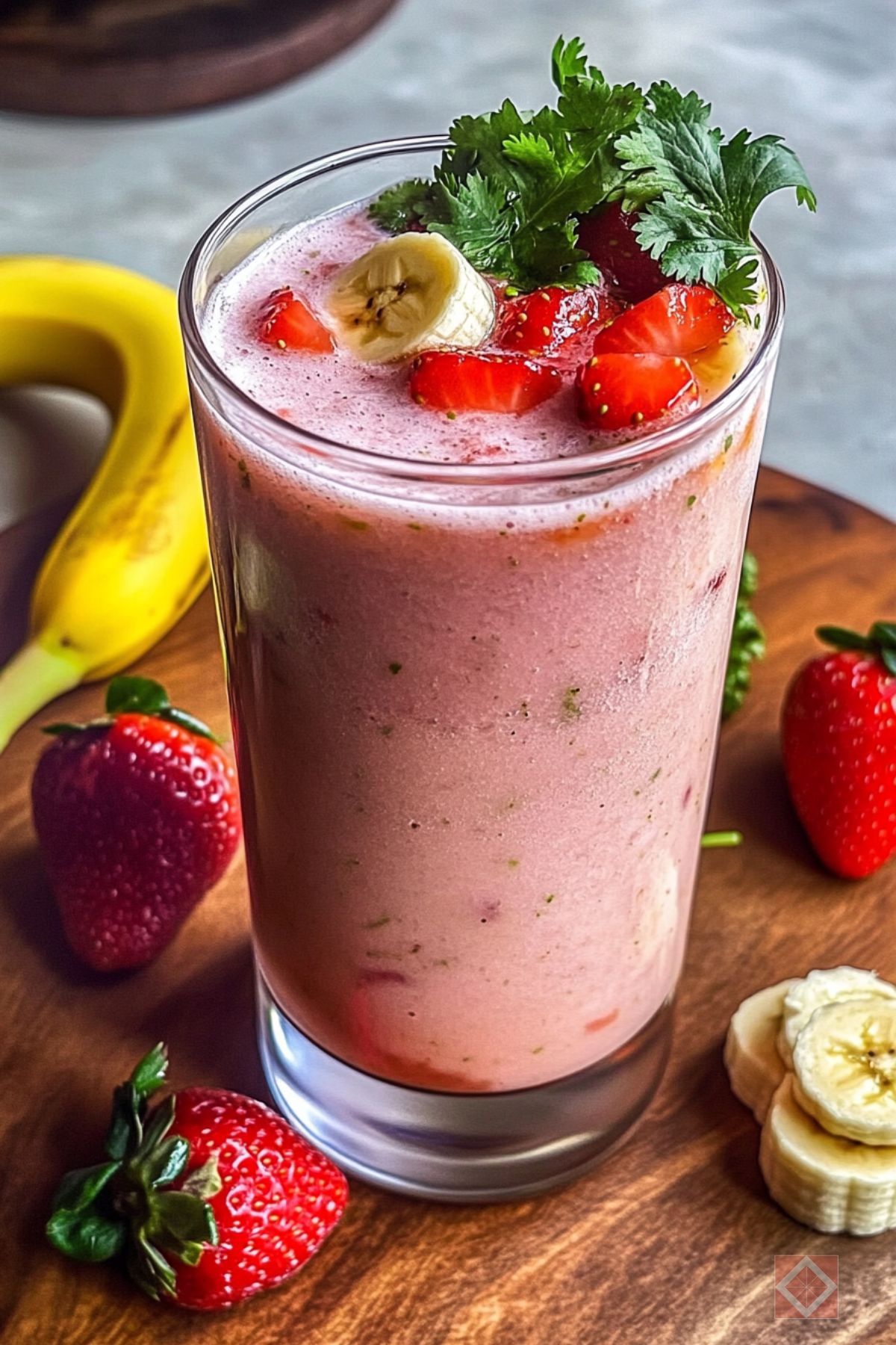 Easy Cilantro Strawberry Banana Juicing Recipe For a Morning Boost - Cilantro Strawberry Banana Juice pin 1 midia