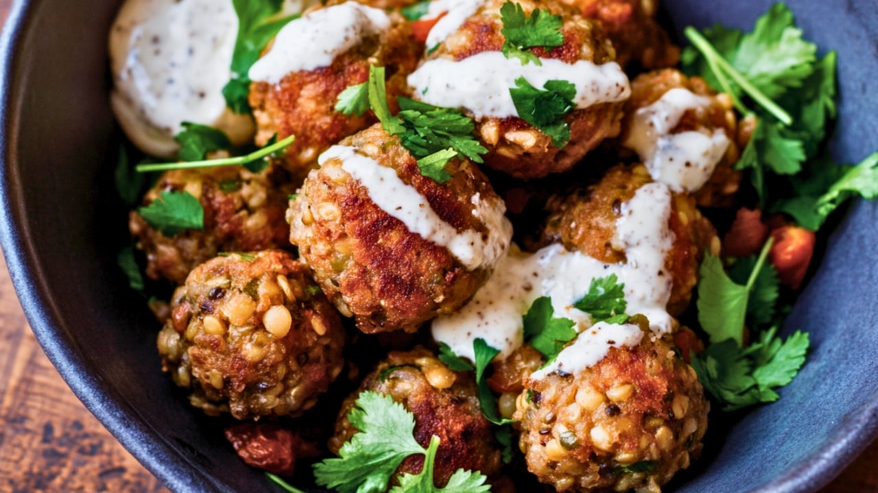 Tahini-Drizzled Farro-Lentil Balls for a Healthy Dinner - Farro Lentil Balls midia