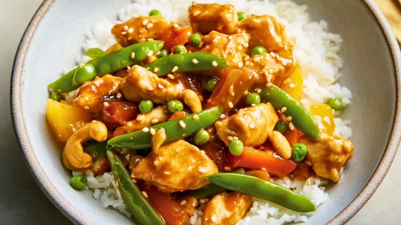Perfect Ginger Cashew Chicken & Snap Peas Stir-Fry - Gingered Cashew Chicken with Sugar Snap Peas midia