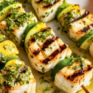 Flavor-Packed Halibut Skewers with Orange Chimichurri - Grilled Halibut Skewers with Orange Chimichurri midia