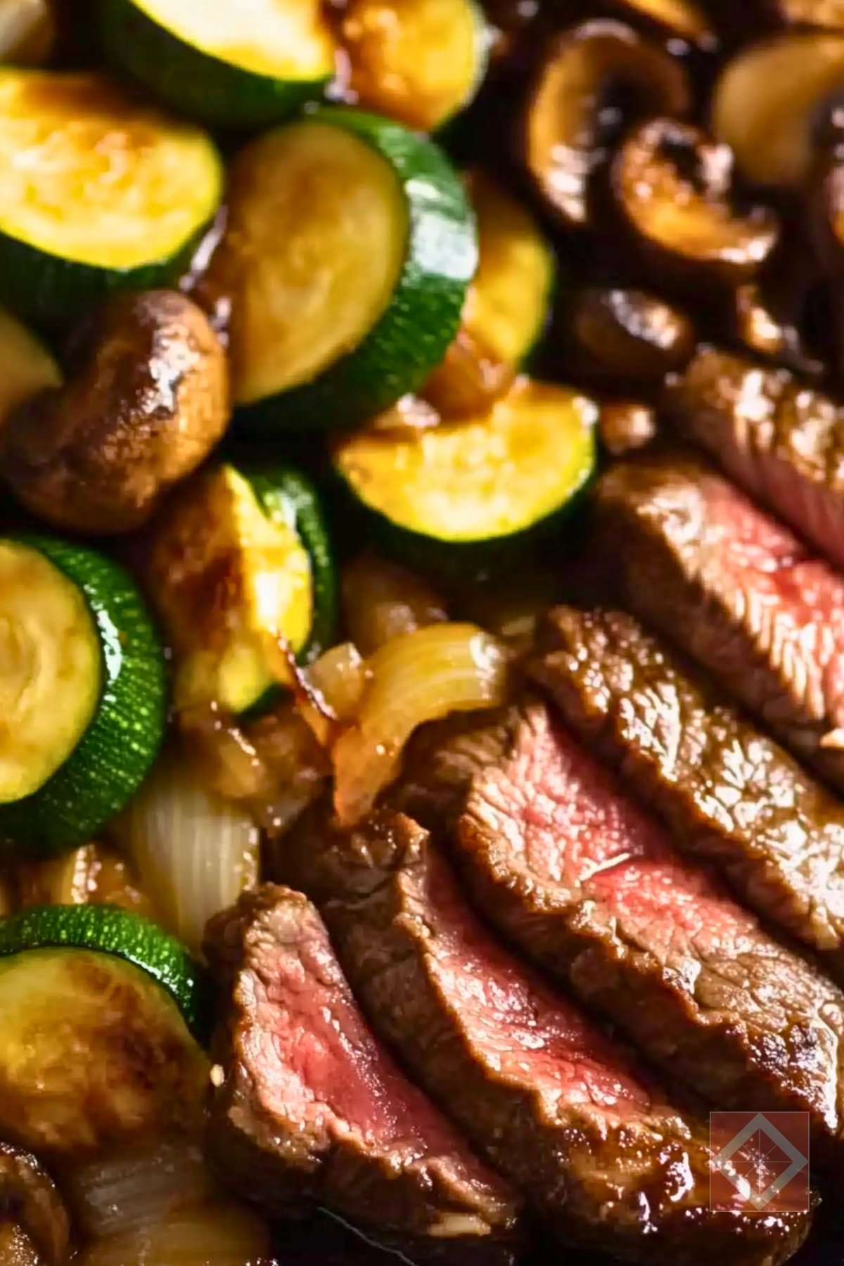 Easy Hibachi-Style Steaks with Zucchini & Shiitakes One-Pot Recipe - Hibachi Style Steaks with Zucchini and Shiitakes pin 1 midia