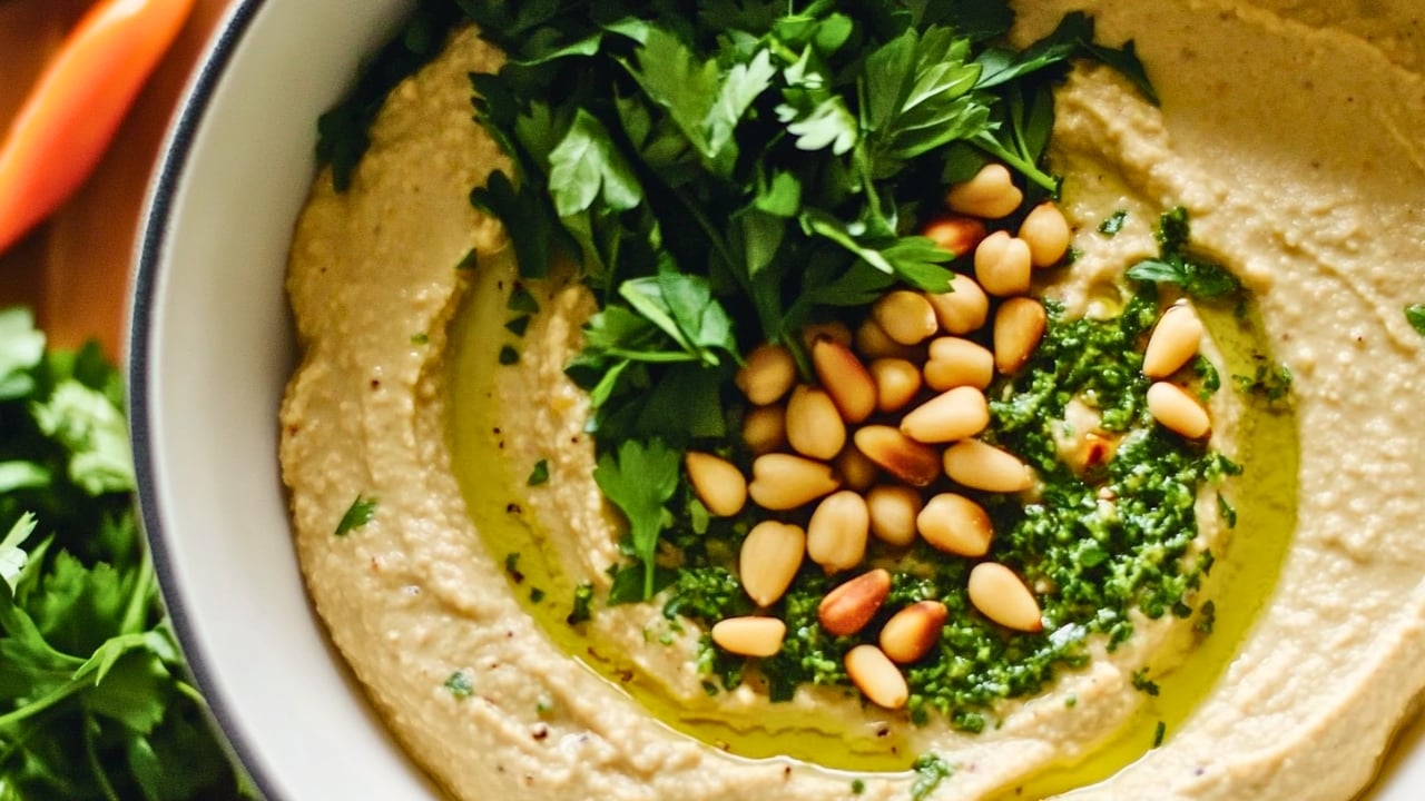Hummus Recipe to Boost Your Anti-Inflammatory Diet - Hummus with Pine Nuts and Parsley midia