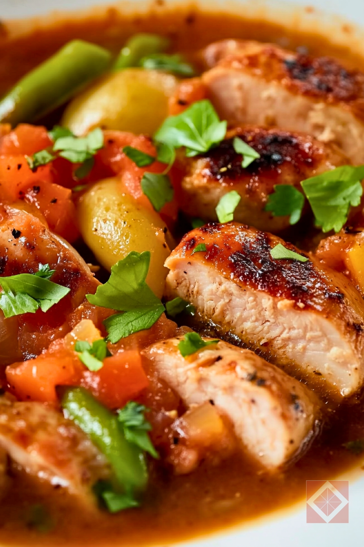 Easy Italian Braised Chicken Sausage Slow Cooker Recipe for Meal Prep - Italian Braised Chicken Sausages pin 1 midia