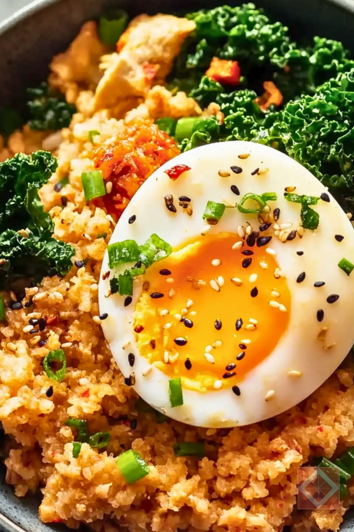 Korean-Inspired Grain Bowl with Kimchi, Kale & Runny Egg - Kimchi Grain Bowl pin 2 midia