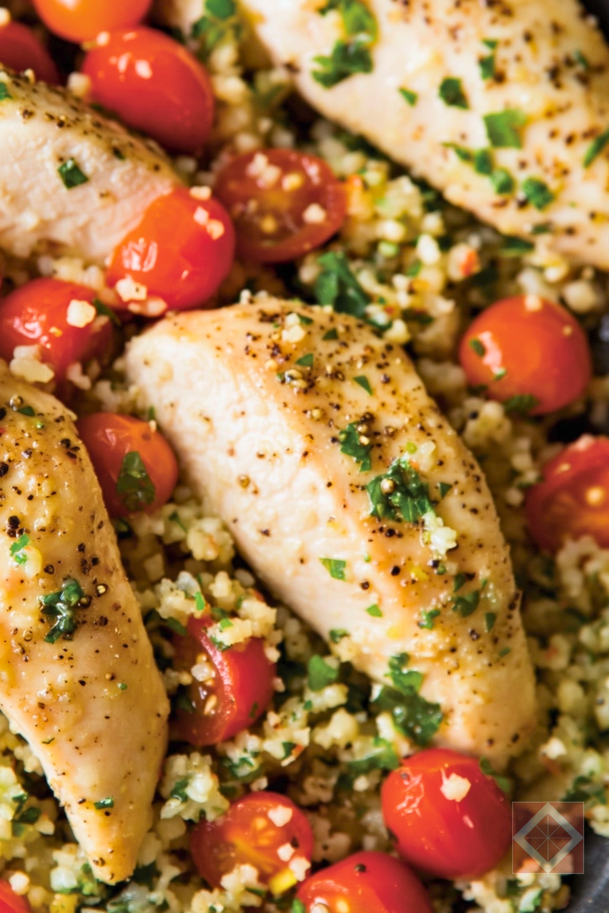 Simple Lemon-Oregano Chicken with Warm Tabbouleh for Dinner - Lemon Oregano Chicken with Warm Tabbouleh pin 1 midia