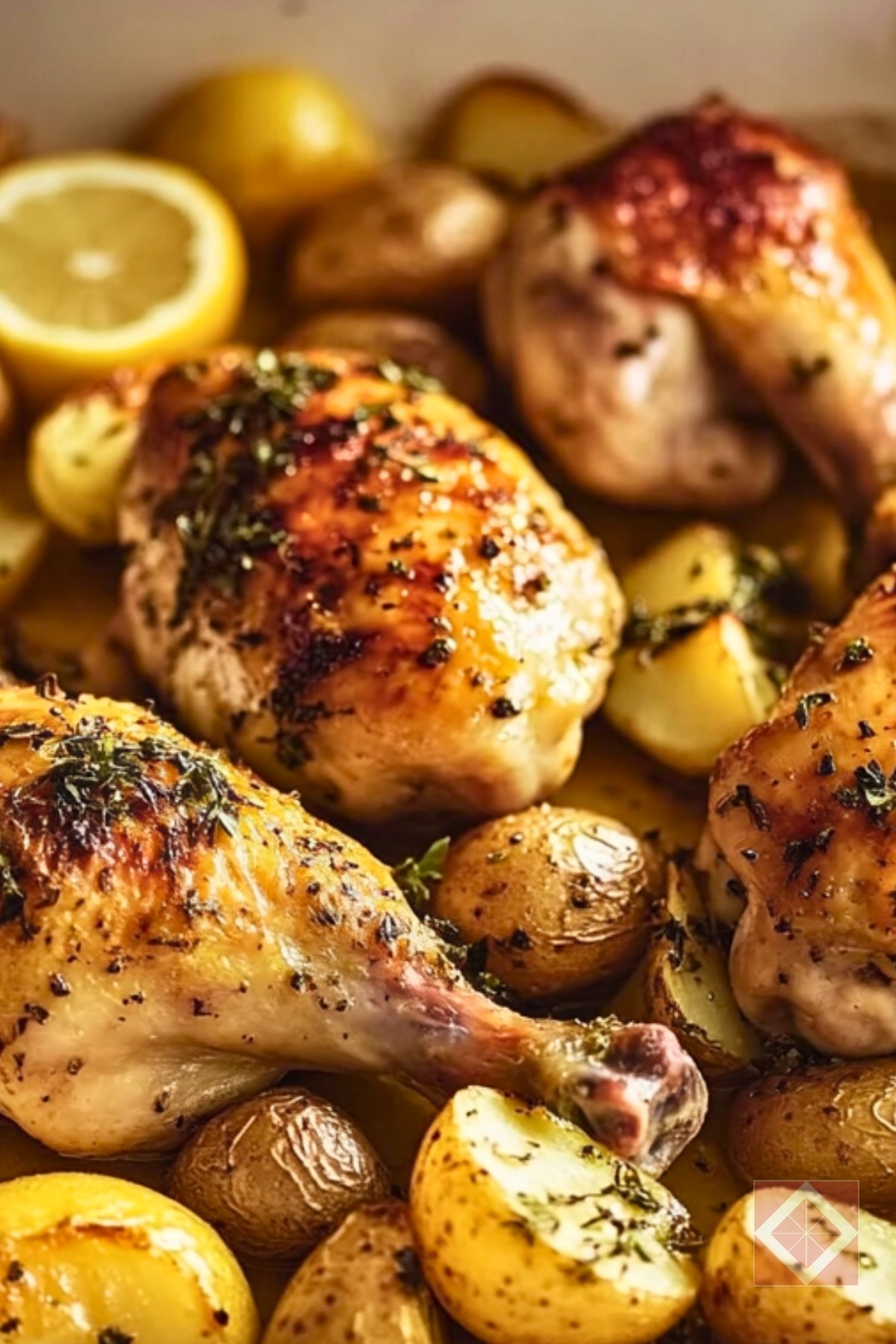 Simple & Delicious Lemon Oregano Chicken & Potatoes - Lemon Oregano Roasted Chicken Legs and Potatoes pin 2 midia