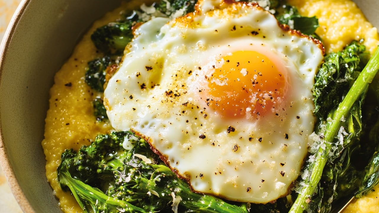 Easy Polenta Dinner with Broccoli Rabe & Fried Eggs - Polenta Dinner midia