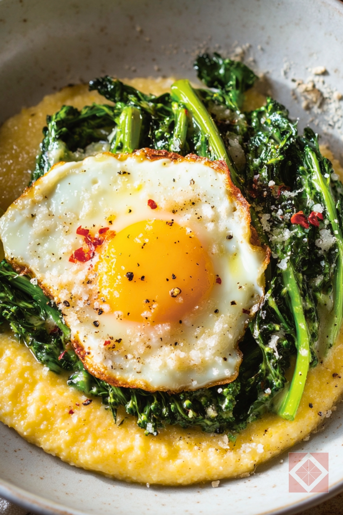 Easy Polenta Dinner with Broccoli Rabe & Fried Eggs - Polenta Dinner pin 1 midia