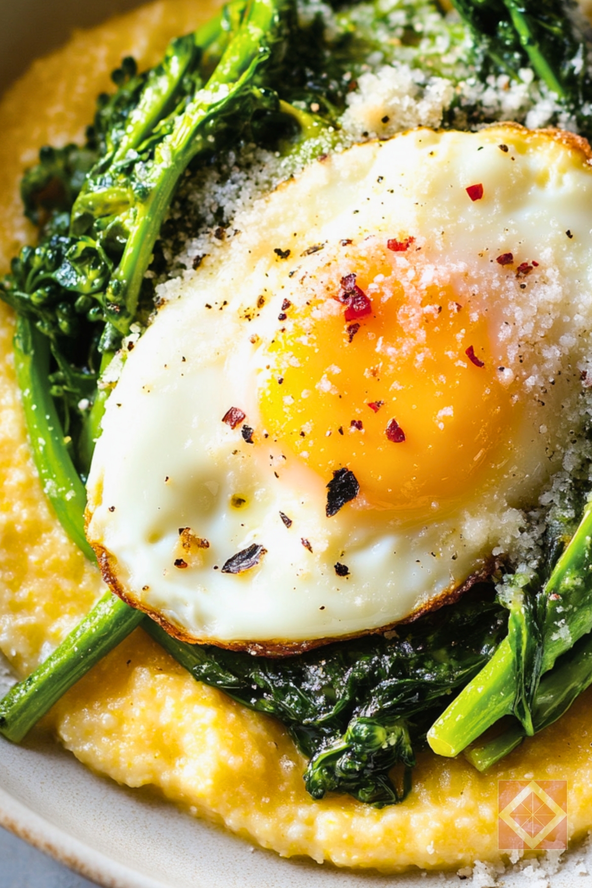 Easy Polenta Dinner with Broccoli Rabe & Fried Eggs - Polenta Dinner pin 2 midia