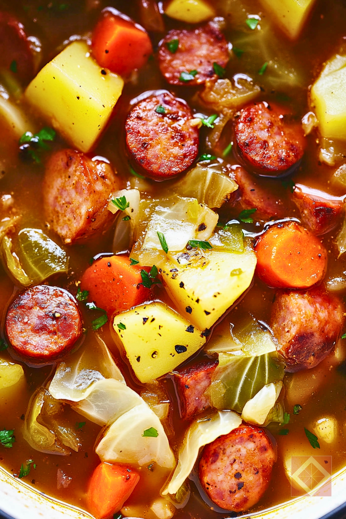 14 Best One-Pot Stews & Chilis to Master in Your Dutch Oven - Pork Stew with Sausage Potatoes and Cabbage pin 1 midia