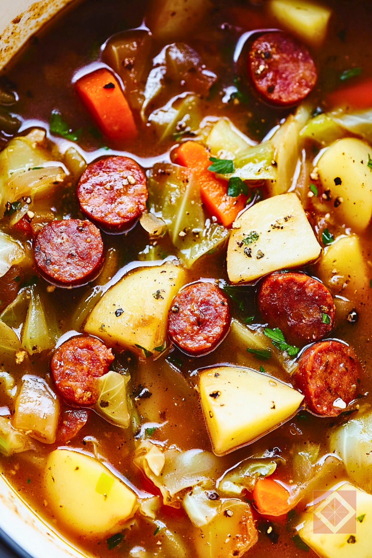 Simple Pork Stew with Sausage, Potatoes & Cabbage One-Pot Recipe - Pork Stew with Sausage Potatoes and Cabbage pin 2 midia