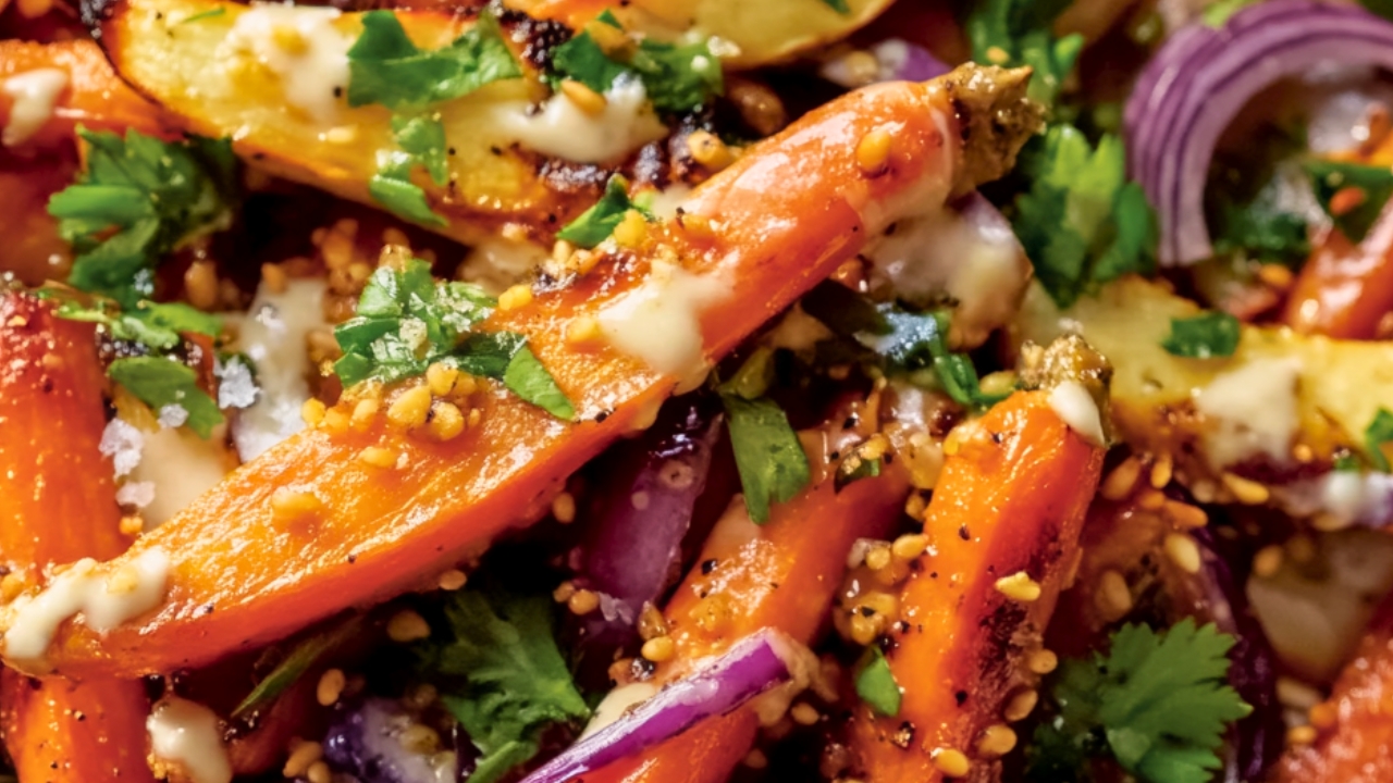 Healthy Lemon Tahini Vegetable Salad - Roasted Carrot and Parsnip Salad with Lemon Tahini Dressing midia