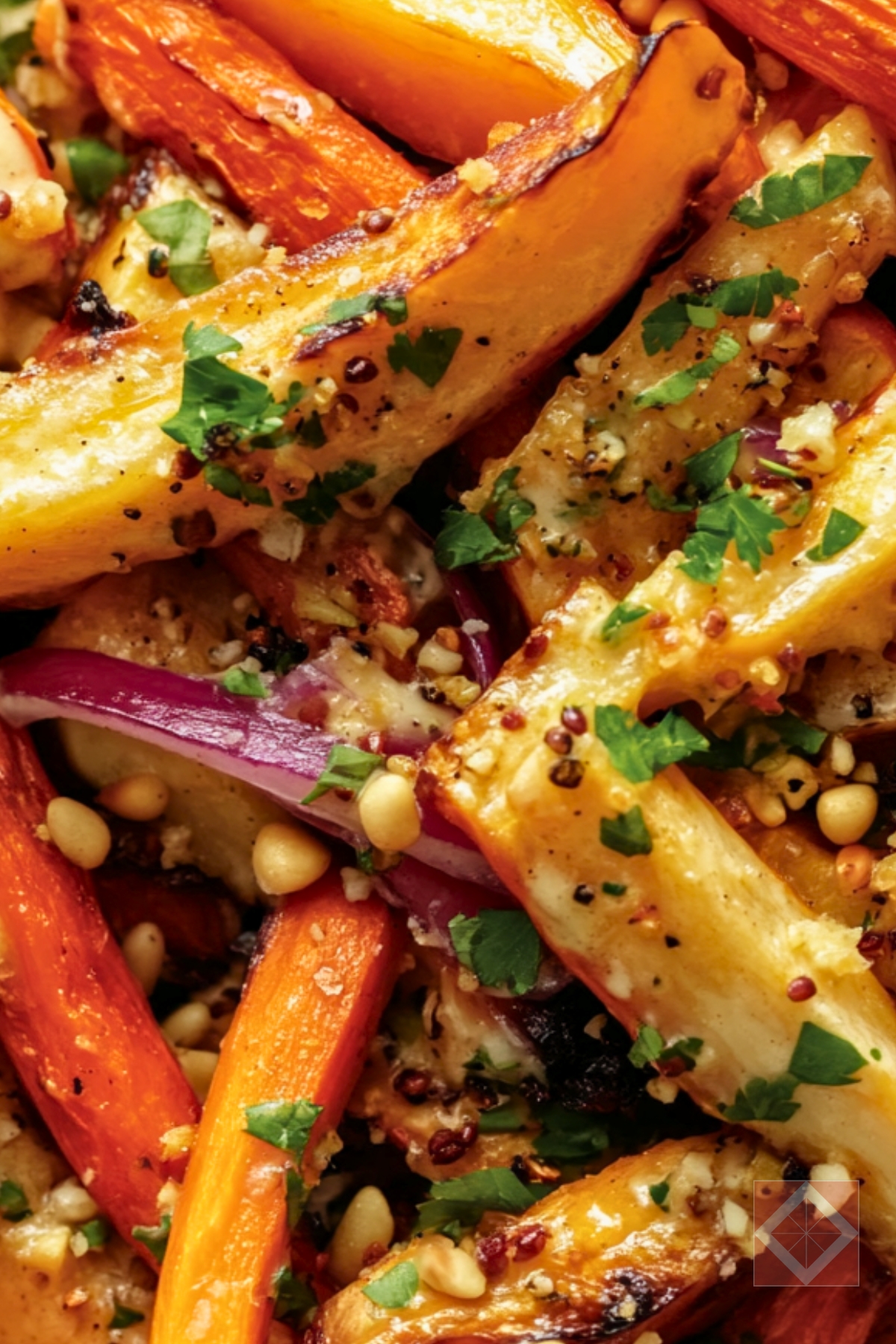 Healthy Lemon Tahini Vegetable Salad - Roasted Carrot and Parsnip Salad with Lemon Tahini Dressing pin 1 midia