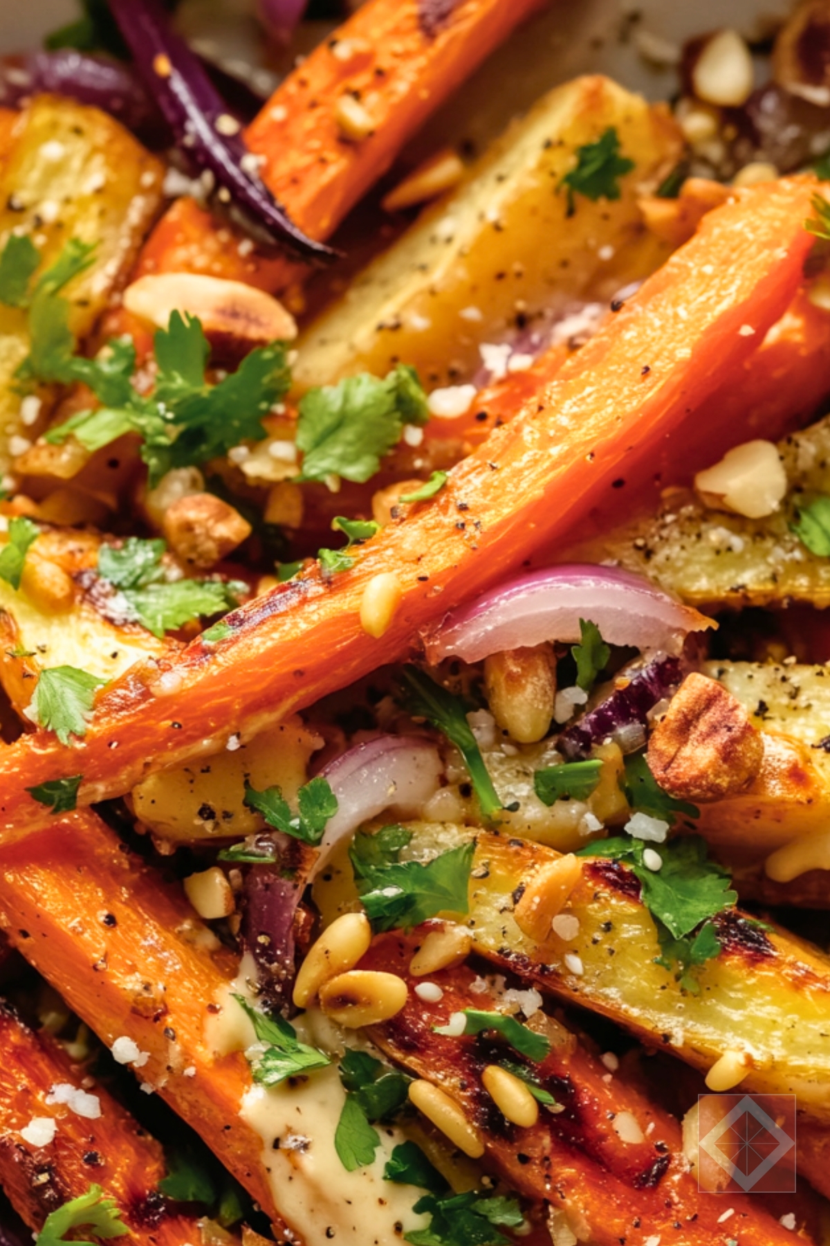 Healthy Lemon Tahini Vegetable Salad - Roasted Carrot and Parsnip Salad with Lemon Tahini Dressing pin 2 midia