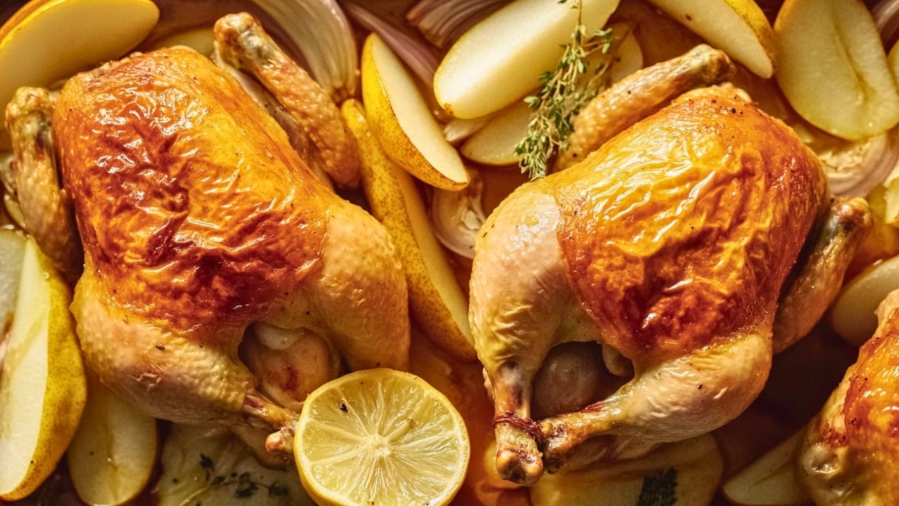 Two Roasted Chickens: A Time-Saving & Healthy Dinner Solution - Roasted Chicken with Fennel Pear and Onion midia