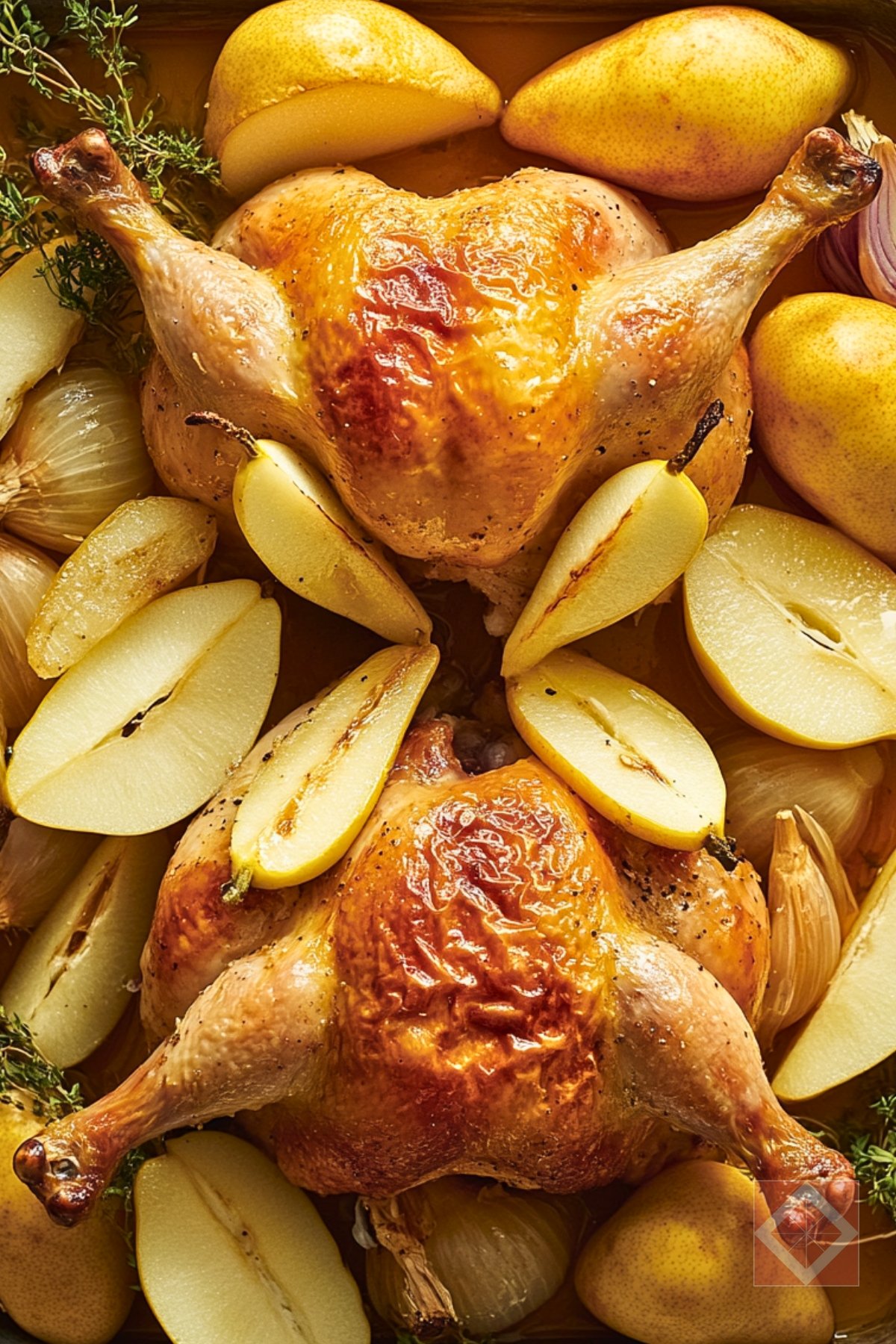 Two Roasted Chickens: A Time-Saving & Healthy Dinner Solution - Roasted Chicken with Fennel Pear and Onion pin 1 midia