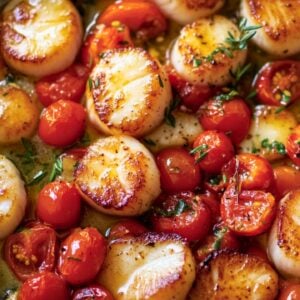 Mediterranean-Style Scallops with Burst Tomatoes - Scallops with Burst Tomatoes midia