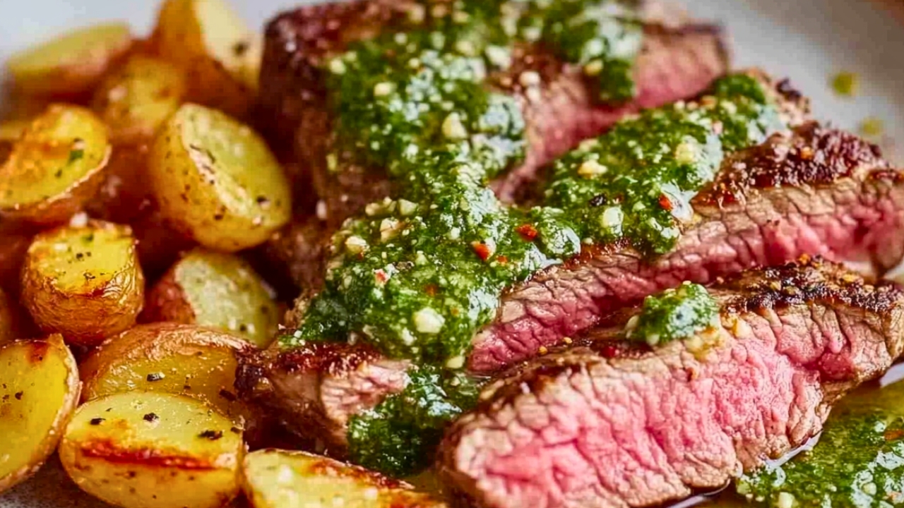 Best Seared Steaks with Crispy Potatoes & Herb Sauce One-Pot Recipe - Seared Steaks with Crispy Potatoes and Herb Sauce midia 1