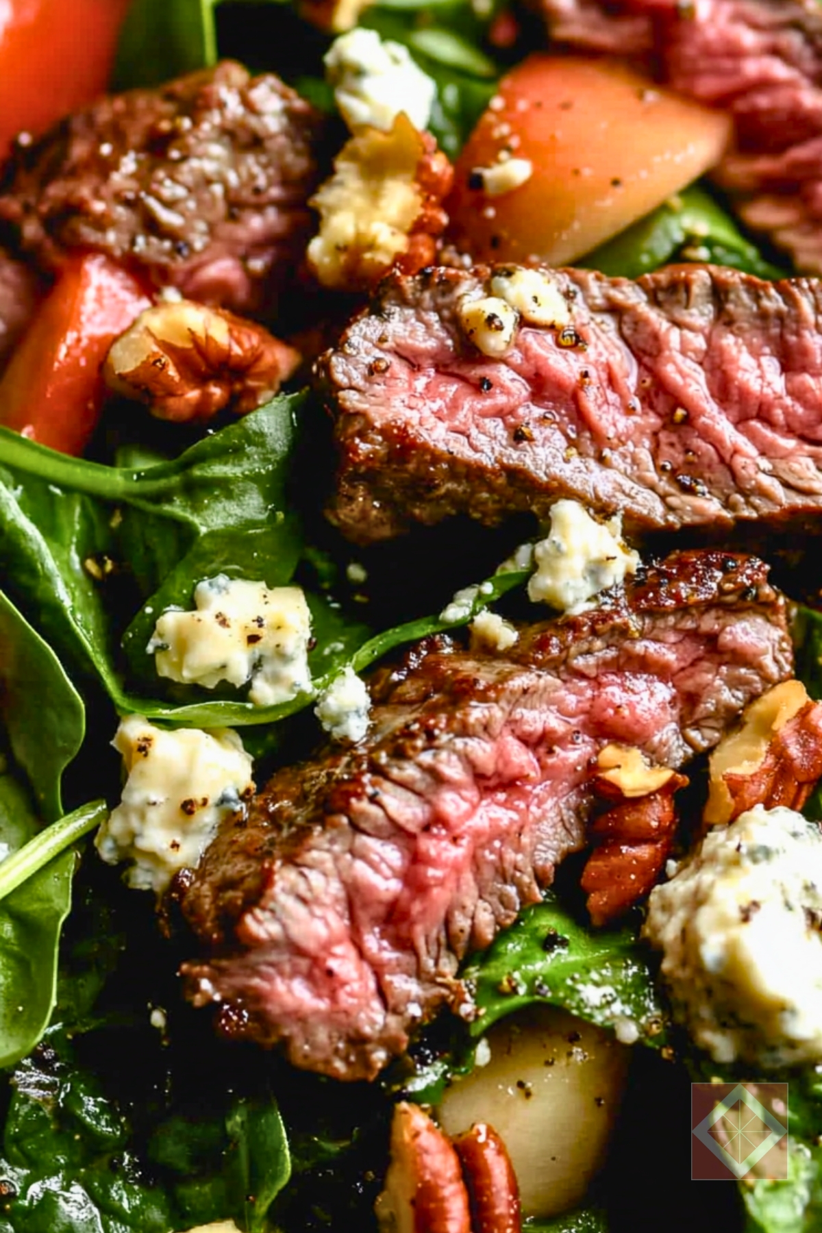 Best Steak Tips with Wilted Spinach, Gorgonzola & Apple Salad One-Pot Recipe - Steak Tips with Wilted Spinach Gorgonzola and Apple Salad pin 2 midia
