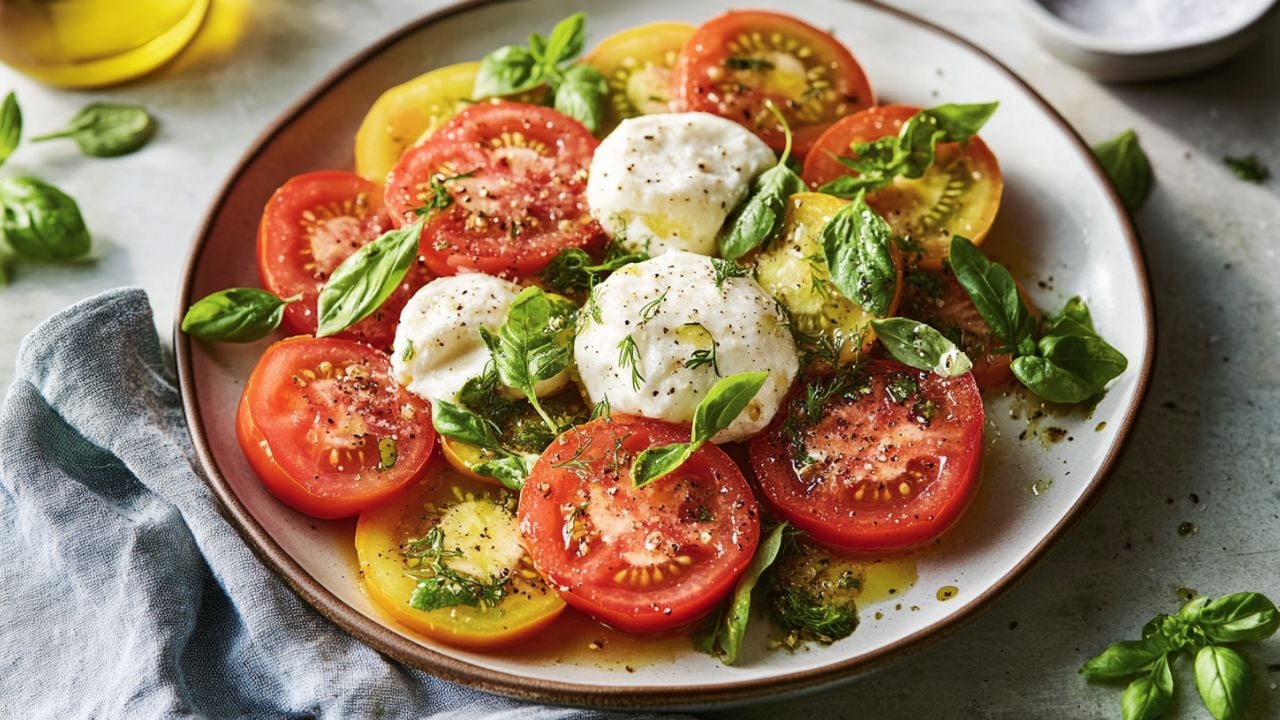 This 5-Minute Tomato Trick Makes Burrata Salad Taste Like Magic - Tomato Burrata Salad midia