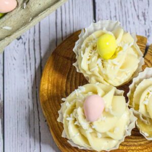 Lemon-Filled Easter Cupcakes With Creamy Frosting - vanilla frosted cupcakes 2
