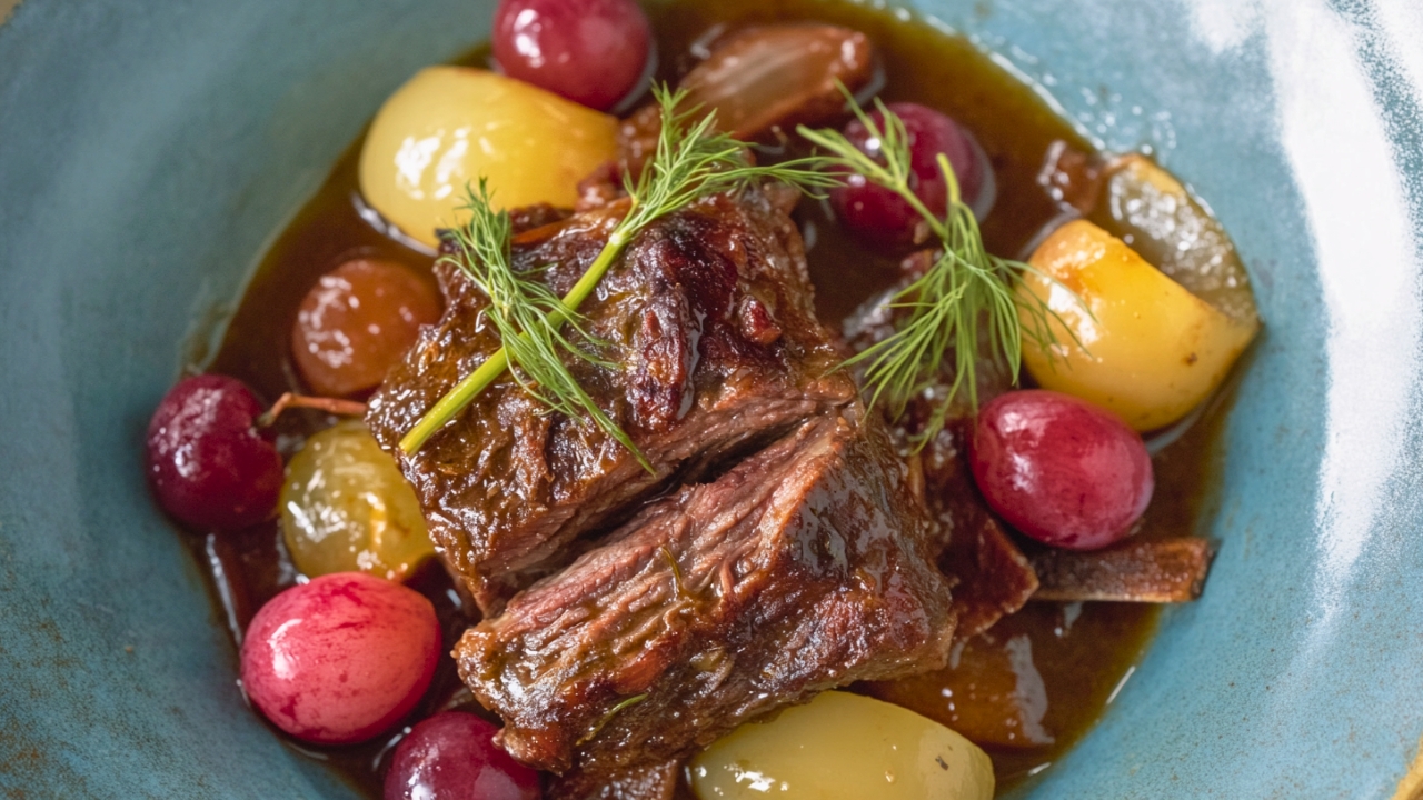Easy Braised Short Ribs with Fennel & Pickled Grapes Instant Pot Recipe - Braised Short Ribs with Fennel and Pickled Grapes One Pot midia