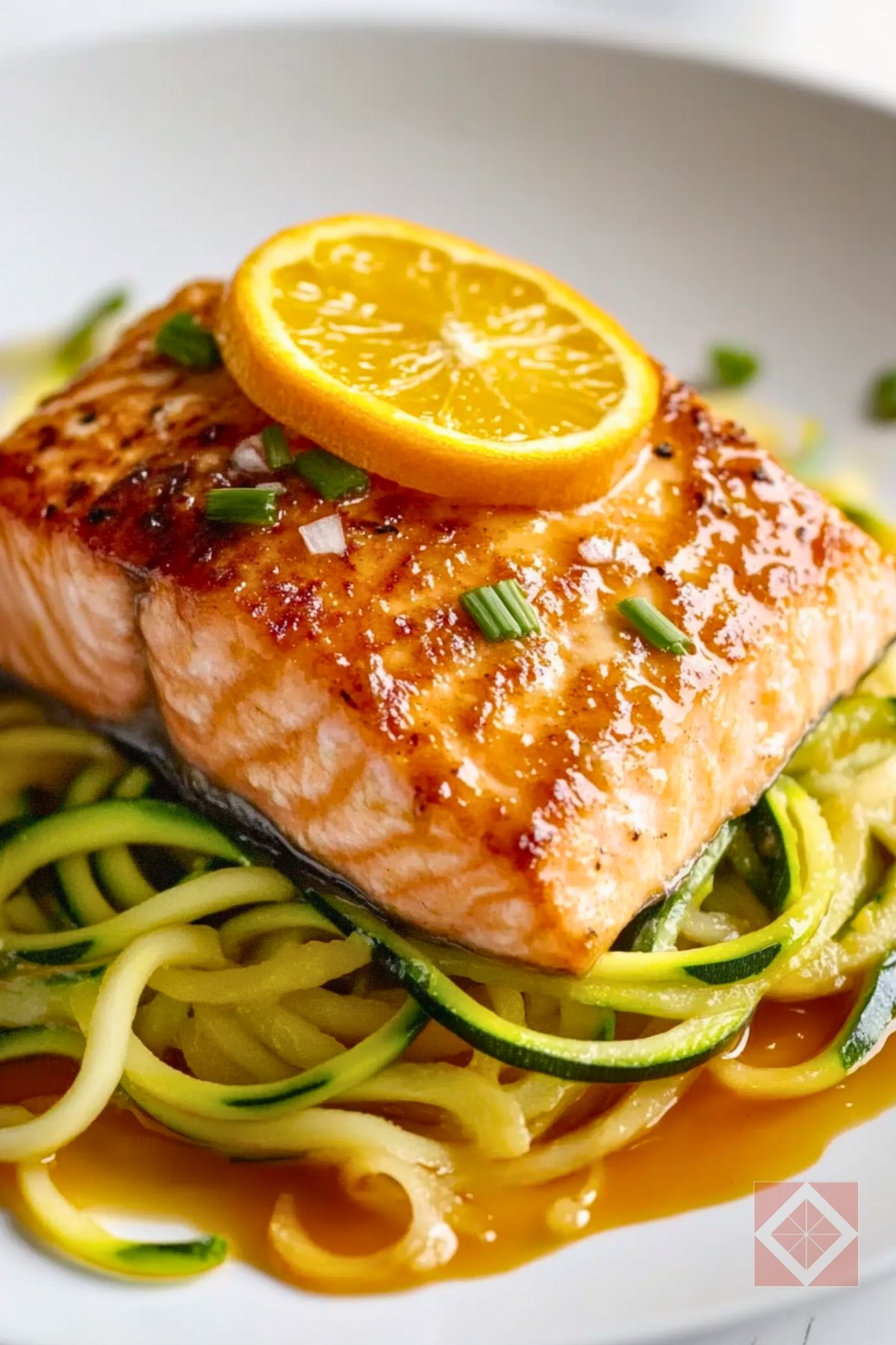 Low-Sodium Citrus-Glazed Salmon for the DASH Diet - Citrus Glazed Salmon with Zucchini Noodles pin 1 midia