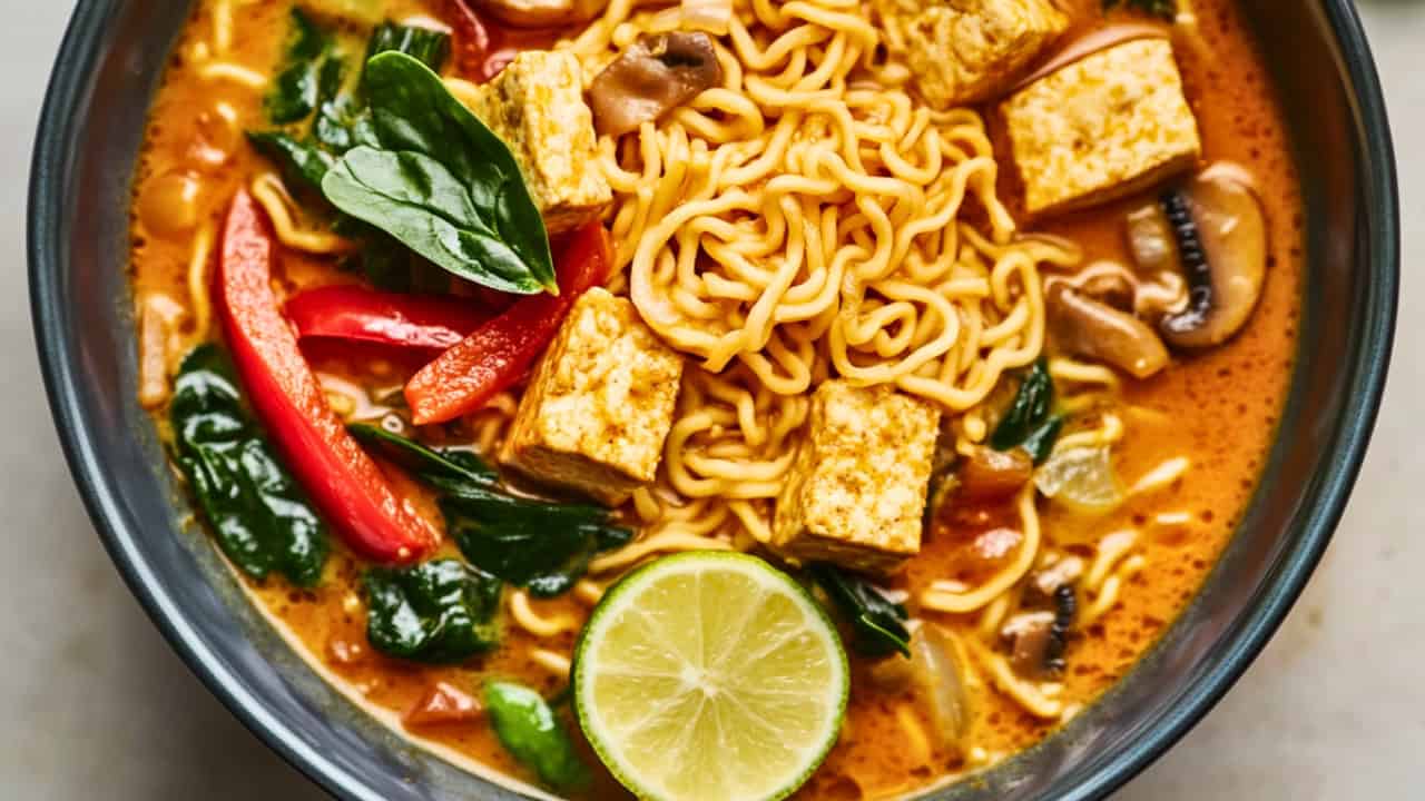 Bold & Flavorful 15 Min Coconut Curry Ramen Made Easy - Coconut Curry Ramen Veggie Noodle Soup midia