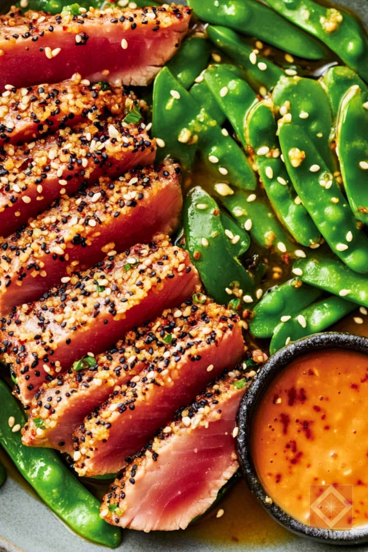 15 Min Everything Tuna Made Easy with Simple Ingredients - Everything Crusted Tuna Recipe with Snap Peas Tahini Jang Sauce pin 2 midia 1