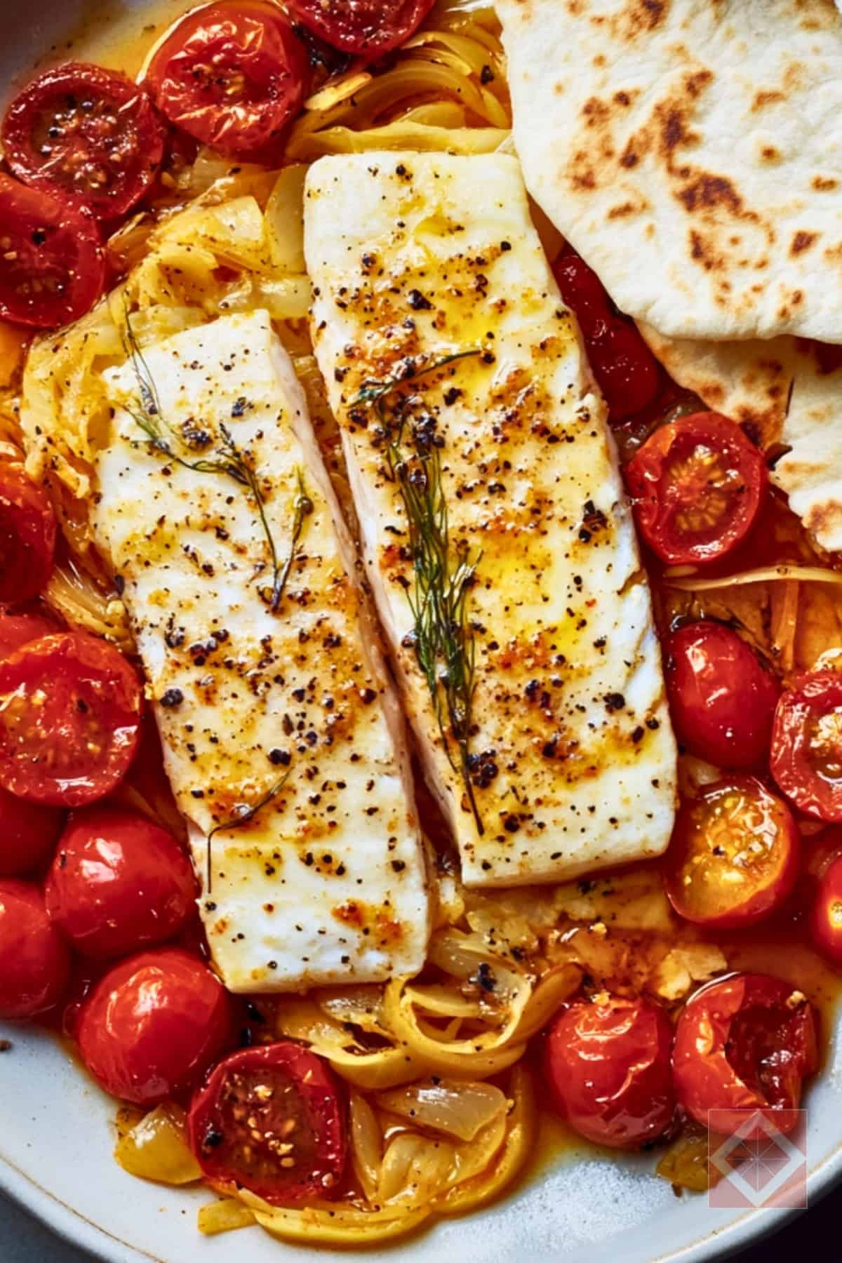 12 Quick Dinner Ideas You Can Make in 15 Minutes - Fish Recipe with Saffron Cherry Tomatoes pin 1 midia 1