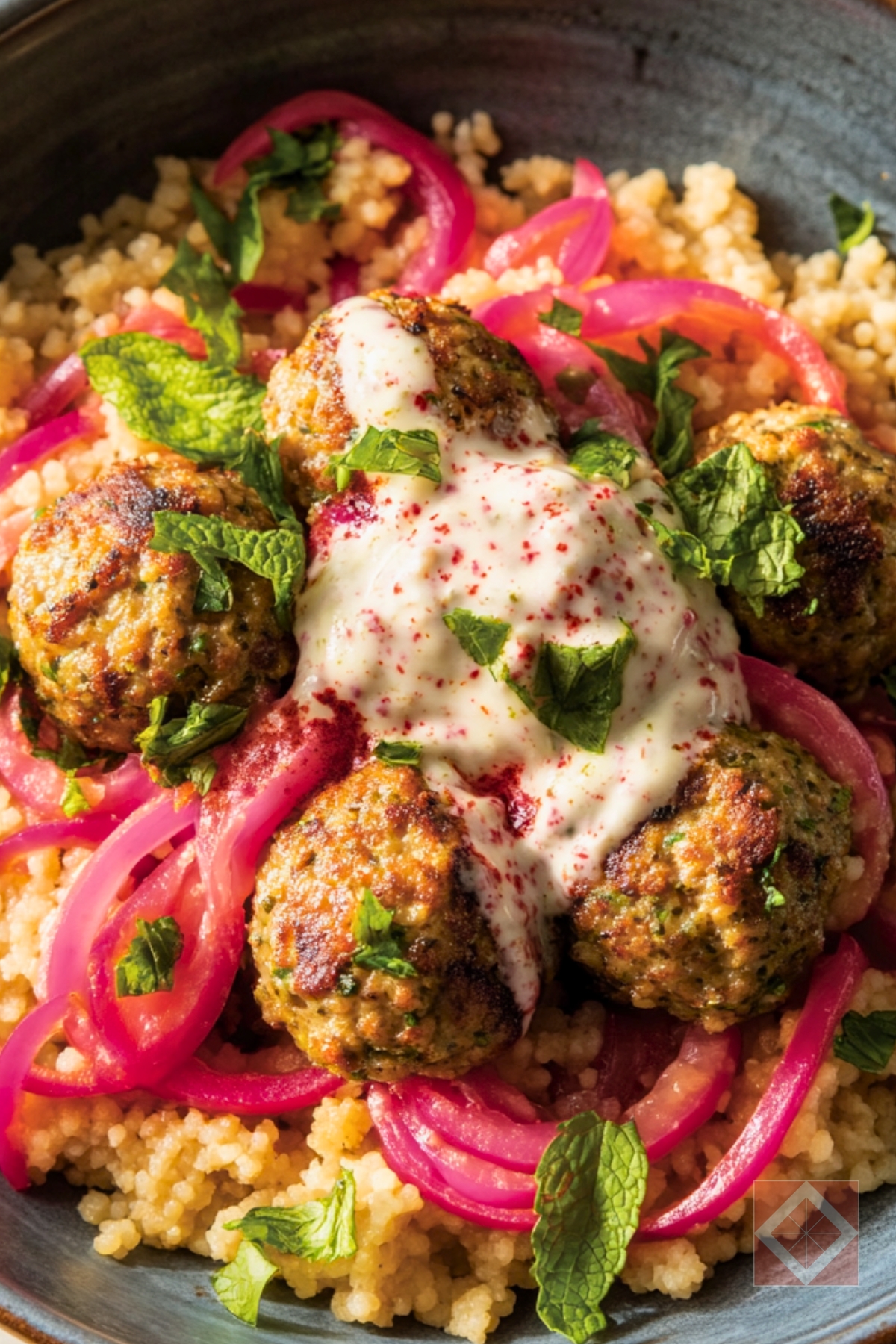 Simple Lamb Meatballs with Couscous & Pickled Onions - Lamb Meatballs with Couscous and Pickled Onions One Pot pin 1 midia