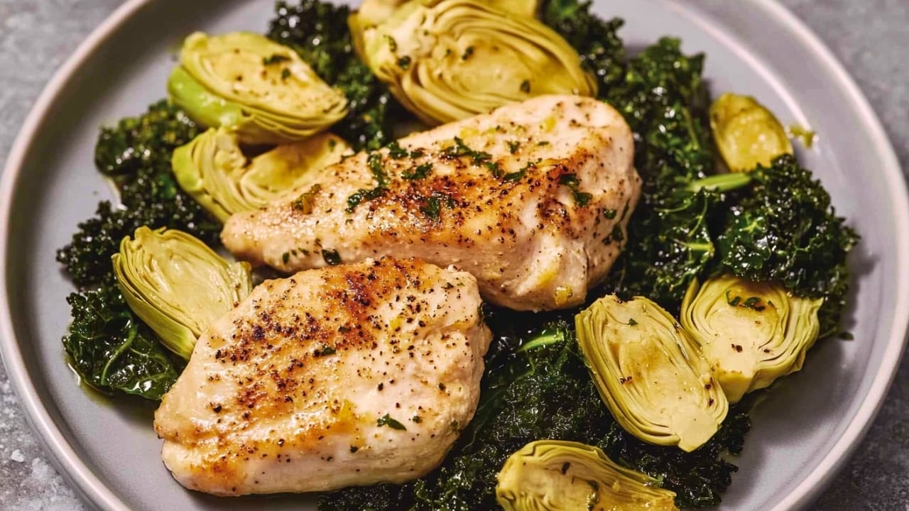 Lemon Chicken with Artichokes & Kale for DASH Diet - Lemon Chicken with Artichokes and Crispy Kale midia