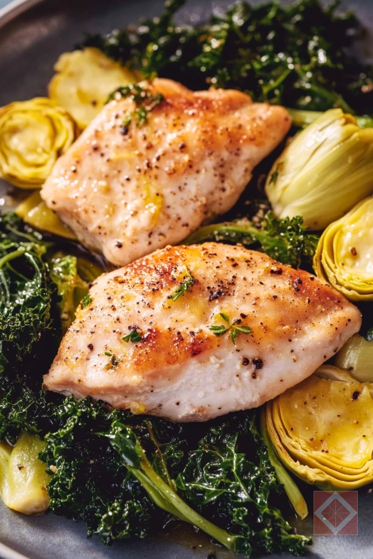 Lemon Chicken with Artichokes & Kale for DASH Diet - Lemon Chicken with Artichokes and Crispy Kale pin 2 midia