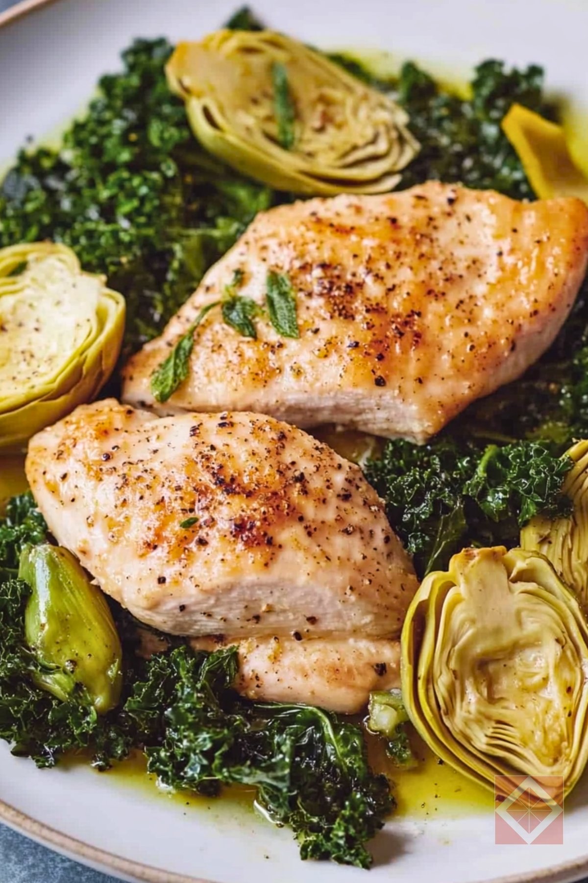 Lemon Chicken with Artichokes & Kale for DASH Diet - Lemon Chicken with Artichokes and Crispy Kale pin 3 midia