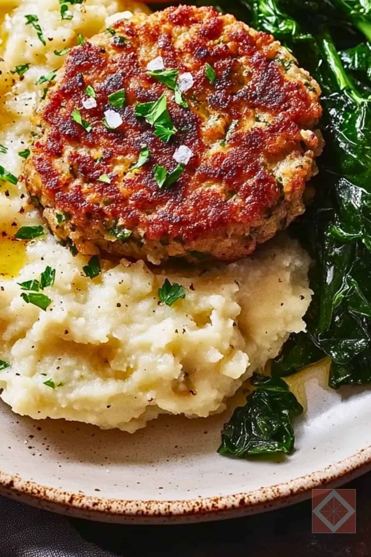 Juicy Herbed Turkey Patties with a Low-Carb Side - Lemony Herby Turkey Patties with Cauliflower Mash Sauteed Spinach pin 2 midia 1
