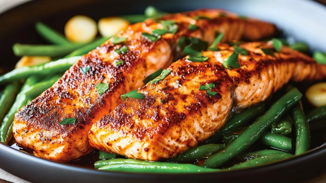 Best Pan-Seared Paprika Salmon with Spicy Green Beans One-Pot Recipe - Pan Seared Paprika Salmon with Spicy Green Beans One Pot midia